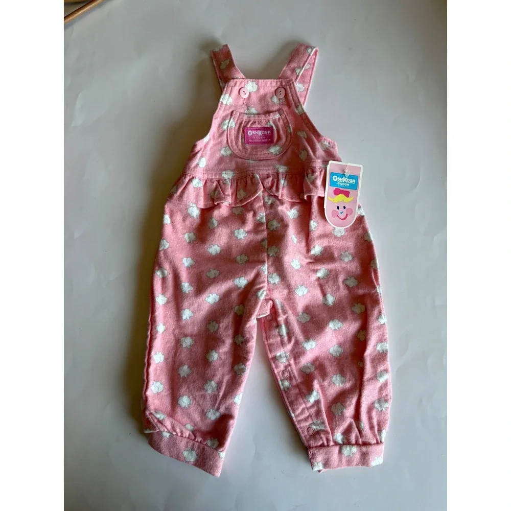 Vintage OshKosh B'Gosh Pink Elephant Print Overalls 18 Months Made in USA NWT